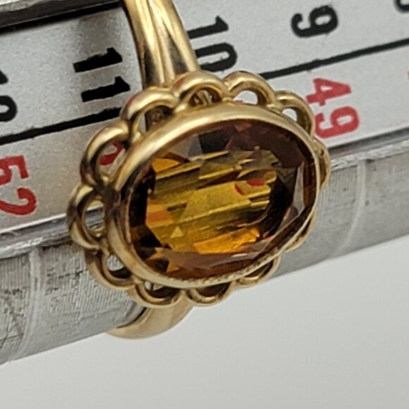 Vtg. PSCO 10K Solid Yellow Gold Orange Citrine Ring Size 5.5 Heirloom Floral - Picture 6 of 7